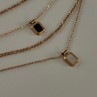 Chic Appeal - double layer black pendant necklace สร้อยคอ 2 ชั้น ประดับด้วยจี้ทรงสี่เหลี่ยม สไตล์มืนิมอล