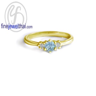 Finejewelthai แหวนอะความารีน-แหวนเงินแท้-พลอยประจำเดือนเกิด-Aquamarine-Birthstone-Silver925-Ring - R1182aq-g / pg