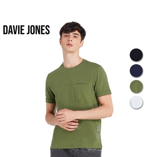 DAVIE JONES เสื้อยืดสีพื้น คอกลม ผ้าคอตตอน สีขาว สีกรม สีเขียว สีดำ Basic T-Shirt BA0001GR WH NV BK