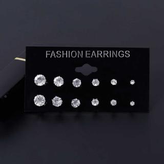 Fashion 6 Pair/ set Punk Zircon Crystal Stud Earrings Set For Women Round Flower Gothic Design Brincos Jewelry Bijoux