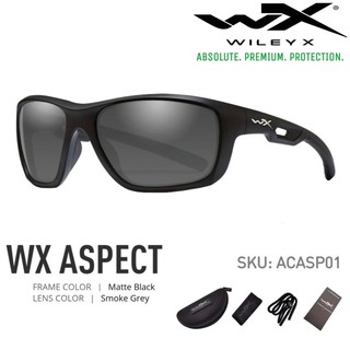 แว่นตา WileyX  รุ่น ASPECT เลนส์กันสะเก็ดสีเทาดำ กรอบสีดำ ขาแบบขาสปริง ใส่สบายไม่บีบแก้ม กันกระแทกสูง