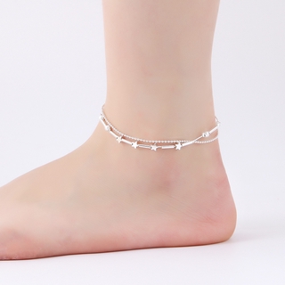ราคากำไลข้อเท้า Women Star Beads Anklet Korea Trendy Multilayer Anklets Foot Chain Bracelet Girl Lady Jewelry Gift