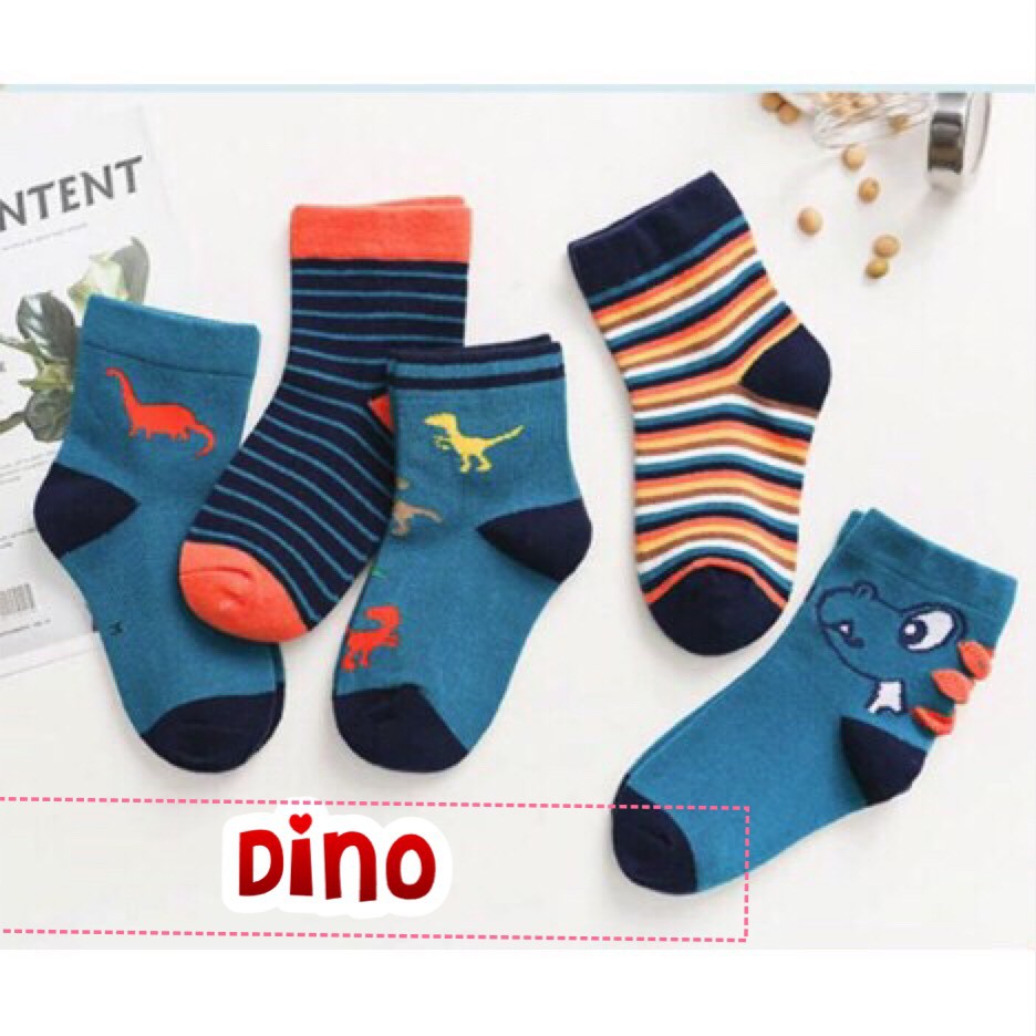 ภาพหน้าปกสินค้าพร้อมส่งในไทย ถุงเท้า Set 5 คู่ ถุงเท้าเด็ก 5 คู่ คุณภาพดี น่ารัก ลายไดโนเสาร์ Dinosaur น้องหมี พี่แมว (0-7ขวบ) จากร้าน than2le บน Shopee