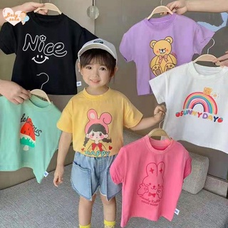 เสื้อยืดแขนสั้นลําลองเนื้อผ้าฝ้ายสไตล์เกาหลีสําหรับเด็กผู้หญิง