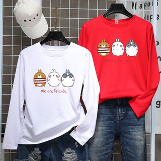 ราคาถูกที่สุด  ล่าสุด  ภาพการ์ตูน  เสื้อแขนยาว  คอกลม  เสื้อยืด  7สี  S~3XL