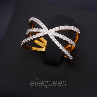 ElleQueen แหวนเกลียวทองฝังเพชร