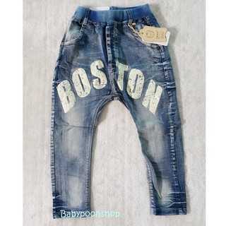 กางเกงยีนส์ขายาว เอวยางยืด สกรีน Boston สวยๆ  size : 21 (8-10y)