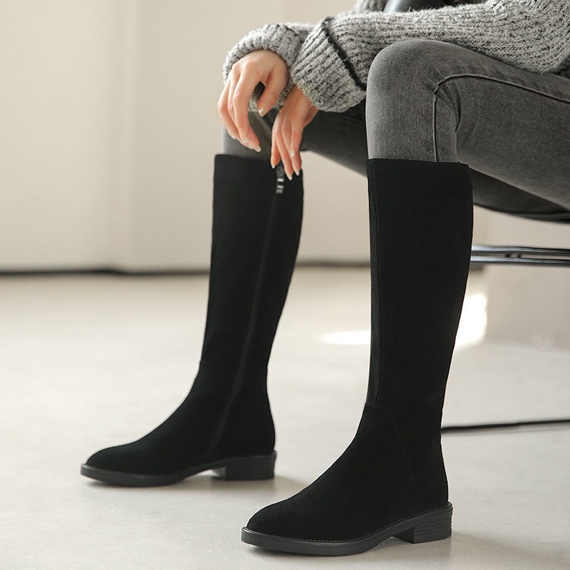 รองเท้าบูทรองเท้าบู๊ทยาวถึงเข่าของผู้หญิงใหม่ปี-2021-ฤดูใบไม้ร่วงและฤดูหนาวรองเท้าบู๊ทยาวส้นหนาใหม่รองเท้าบู๊ทส้นสูงกลาง
