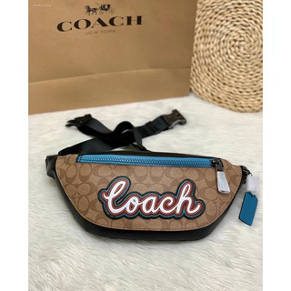 (แท้ 💯%‼) Coach Warren Bag Belt In Signature