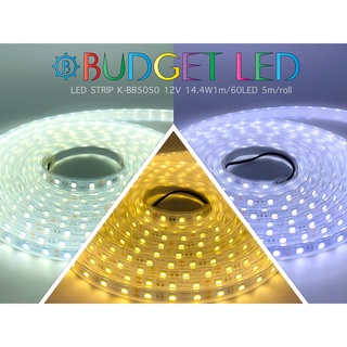 LED STRIP K-BB5050-60 DC-12V IP67 14.4W/1M ยี่ห้อ BUDGET LED แอลอีดีไฟเส้นหุ้มท่อยางกันน้ำ สำหรับตกแต่ง 300LED/5M 72W/5M