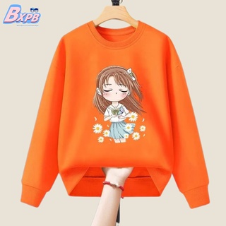 [BXPB] เสื้อกันหนาว คอกลม แขนยาว พิมพ์ลายการ์ตูน ทรงหลวม สวมใส่สบาย สําหรับเด็กผู้หญิงอายุ 3-15 ปี