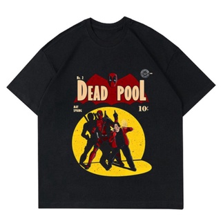 เสื้อยืดสีขาวGILDAN เสื้อยืดแขนสั้น ผ้าฝ้าย พิมพ์ลายการ์ตูนซุปเปอร์ฮีโร่ Deadpool 24s 20s 30s สีดํา สไตล์วินเทจ สําหรับผ