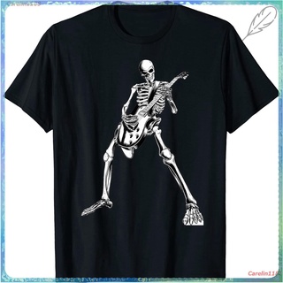 Skeleton Playing Guitar Electric Acoustic Classical T-Shirt เสื้อยืด ดพิมพ์ลาย เสื้อยืดผ้าฝ้าย คอกลม cotton ความนิยม dis