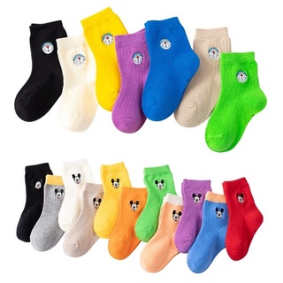 สินค้า AL210 ถุงเท้าเด็ก สีพื้น ปักลายการ์ตูน ขนาดฟรีไซส์ 3-18เดือน (ไม่มีกันลื่น)