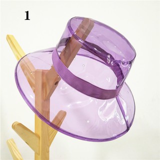 หมวกบักเก็ต PVC กันน้ํา กันฝน พลาสติก ปีกกว้าง สีโปร่งใส เหมาะกับเดินชายหาด สไตล์เกาหลี