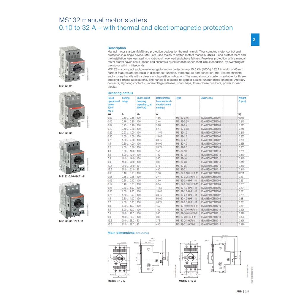 ABB MS132-16 ช่วงปรับตั้งกระแสโอเวอร์โหลด 12.0-16.0 Manual Motor ...