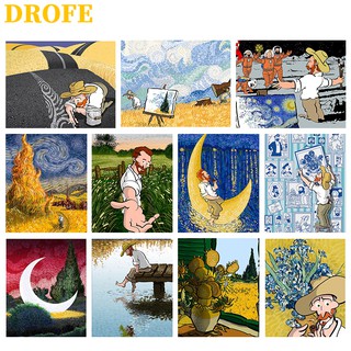 Drofe ภาพวาดระบายสี ผ้าใบ ตามตัวเลข Little Van Gogh คุณภาพสูง สําหรับตกแต่งบ้าน ขนาด 40X50 ซม.