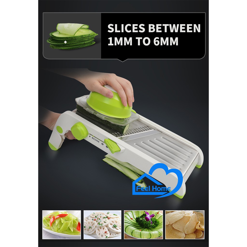 smart-mandoline-slicer-เครื่องสไลด์ผัก-หั่นผักและผลไม้-หั่นมันฝรั่ง-สีเขียว-ใบมีดถอดลับได้-พร้อมส่ง