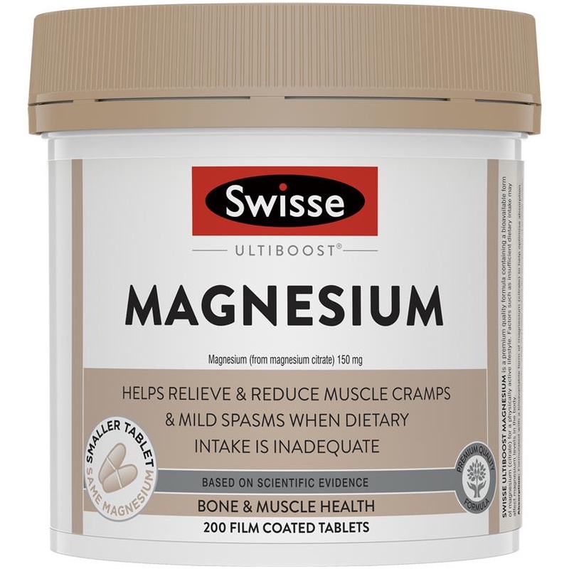 swisse-ultiboost-magnesium-200-tablets-แมกนีเซียม-ช่วยบรรเทาอาการปวดกล้ามเนื้อ-อาการกระตุก