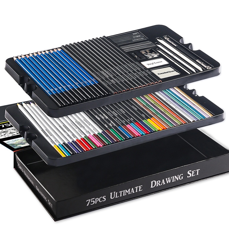 rextt-ชุดดินสอวาดภาพ75-ชิ้น-แพ็คกล่อง-ดินสอสี-เครื่องมือวาดภาพ-ดินสอวาดภาพศิลปะ-ดินสอกราไฟท์-ดินสอถ่าน-ยางลบ-กบเหลาดินสอ