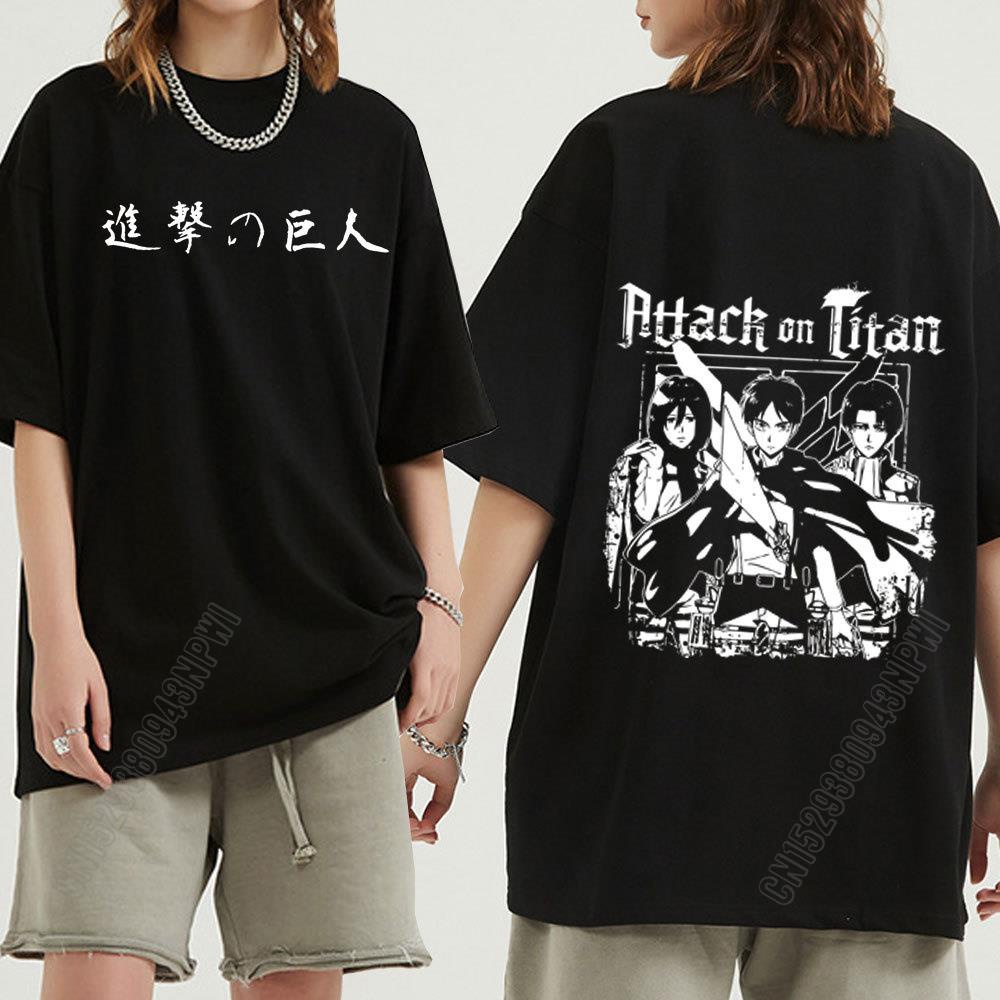 เสื้อยืดอินเทรนด์ผู้ชายอินเทรนด์ผู้หญิงเสื้อยืดผ้าฝ้าย-100-พิมพ์ลายอนิเมะ-attack-on-titan-levi-ackerman-shingeki-no-kyo