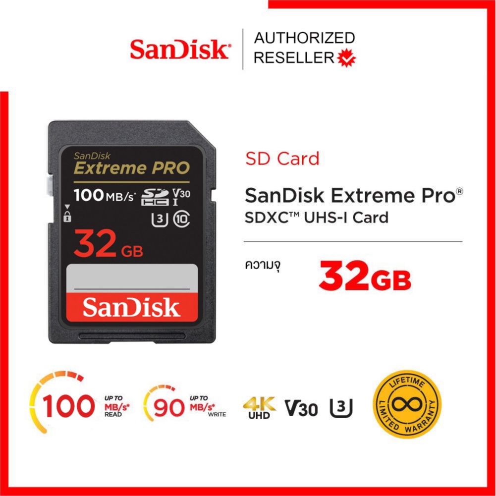 ภาพหน้าปกสินค้าSanDisk Extreme Pro SD Card SDHC 32GB (SDSDXXO-032G-GN4IN*1) ความเร็วอ่าน 100MB/s เขียน 90MB/s เมมโมรี่การ์ด SDCARD แซนดิส รับประกัน Synnex lifetime จากร้าน sjcam_officialstore บน Shopee