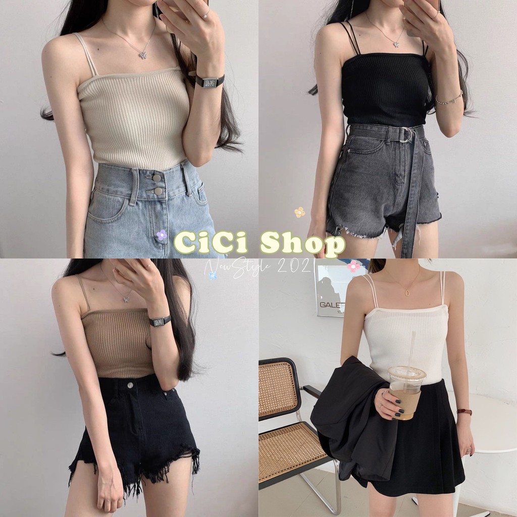 ภาพหน้าปกสินค้าCicishop(พร้อมส่ง)สายเดี่ยวไหมพรม สายเล็กเซ็กซี่ ใส่แล้วดูหรูดูแพง(W306-1)