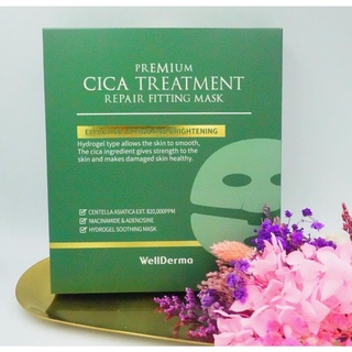 [มาส์กหน้าคอลลาเจน สูตรทรีทเม้นต์ ปลอบประโลมผิว] WellDerma CICA treatment repair fitting mask