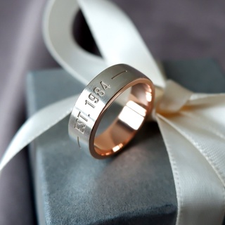แหวน Silver Cooper เคลือบขอบแหวนและด้านใน ด้านนอกผิวเงินแฮร์ไลน์ด้าน (R146)