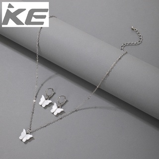 Japanese and Korean Earrings Necklace Combination Simple Acrylic White Butterfly Pendant Neckl