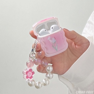 เคสหูฟังบลูทูธไร้สาย แบบนิ่ม ลายดอกทิวลิป สีชมพู สําหรับ Apple AirPods 1 2 3 Pro