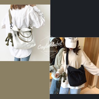 กระเป๋าสะพายข้าง กระเป๋าผ้าแคนวาส สีขาว/ดำ - Canvas Shoulder bag