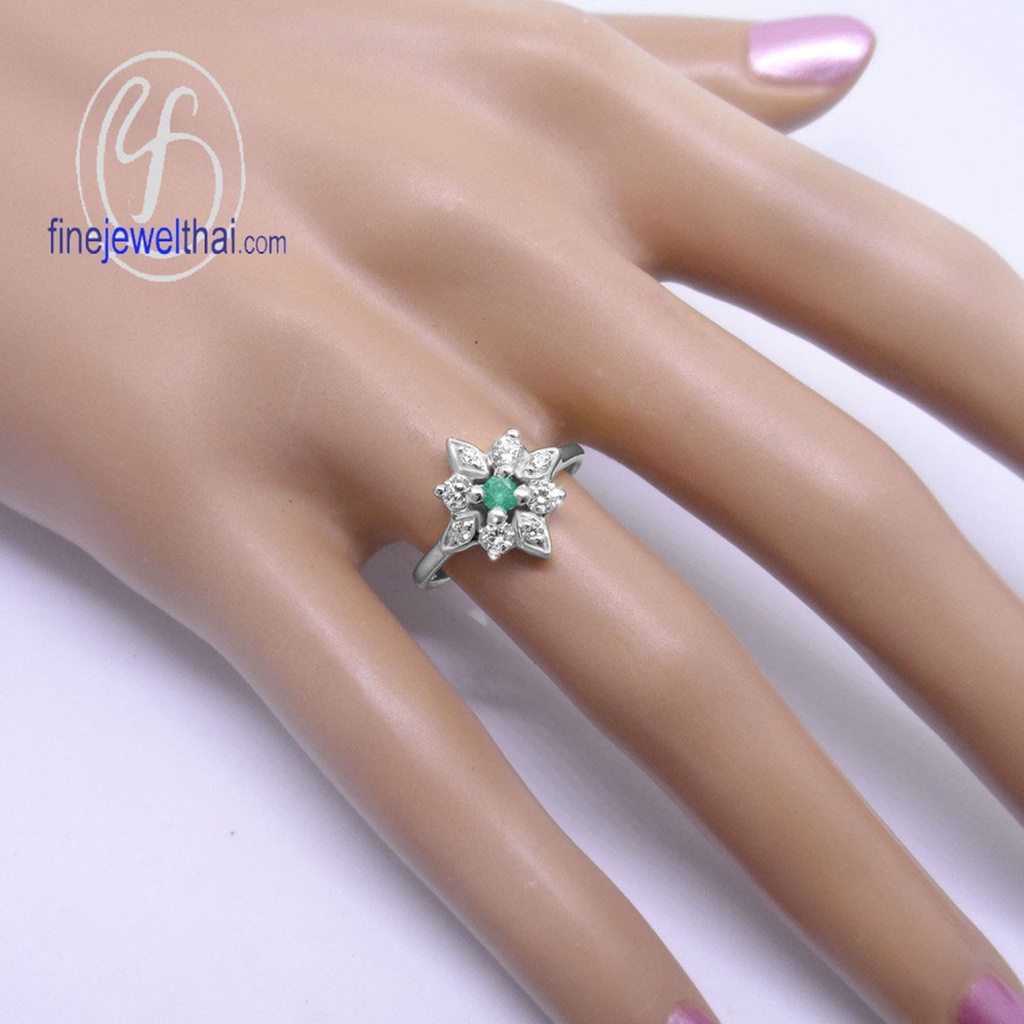 finejewelthai-แหวนมรกต-มรกต-แหวนเงินแท้-แหวนพลอย-แหวนเพชรcz-แหวนเงินแท้-emerald-silver-ring-r1293em