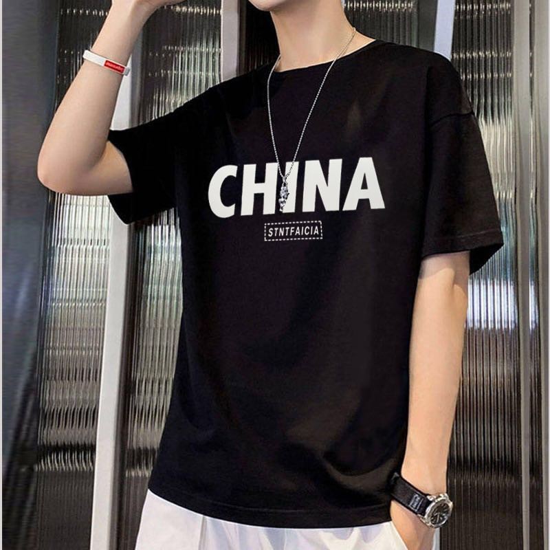 เสื้อยือคอกลมผู้ชาย-ovesized-men-เสื้อผ้าแฟชั่นผู้ชายสกียลายchina-สีดำ-สีขาว