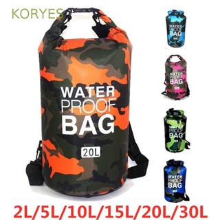 สินค้า KORYES Lightweight Bag Waterproof Dry Bag Kayaking PVC Waterproof Backpack Camouflage  Dry Bag Portable Folding Storage Bag Outdoor 2/5/10/15L/20L For Boating,Camping Rafting,Hiking Diving Dry Sack/Multicolor