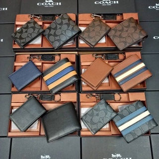 COACH COMPACT ID WALLET IN SIGNATURE WITH KEY FOB LIMITED BOX(COACH F74993) กระเป๋าสตางค์ชาย