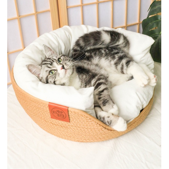 ที่นอนแมวสไตล์ญี่ปุ่น-ที่นอนตะกร้าสาน-สัตว์เลี้ยง-ที่นอนหมาและแมว-ที่นอนมินิมอล-พร้อมส่ง