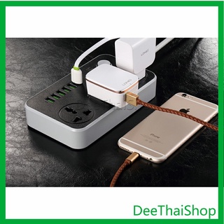 Dee Thai ปลั๊กไฟพ่วง สีดำ สามารถใช้เสียบชาร์ USB ชาร์จโทรศัพท์มือถือ ปลั๊กไฟ 3 ช่อง แจ็ค USB 6 ช่อง Power strip