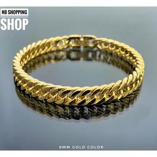 ภาพขนาดย่อของสินค้าG222 สร้อยข้อมือสแตนเลสแท้ 8mm Gold color ข้อมือเลสทอง ไม่ลอกไม่ดำ ไม่ขึ้นสนิม 100% ใสติดตัว หรือใส่อาบน้ำได้ งานเกรดA