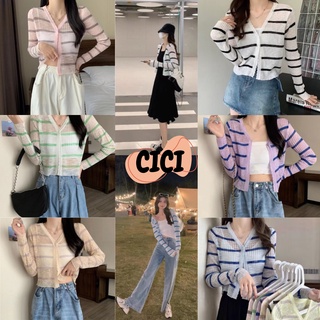 Cici(NO.70068-1)เสื้อไหมพรมแขนยาว ซีทรูลายทาง เบาบางใส่สบาย แมทซ์ง่ายน้ารักสุดๆ