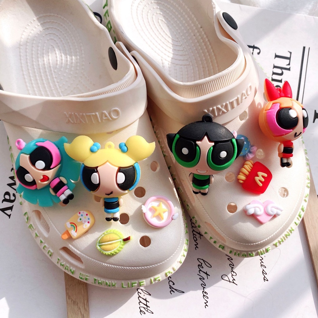เครื่องประดับ-จี้การ์ตูน-blossom-jibbits-powerpuff-girls-jibitz-charm-ประดับโบว์-และดอกไม้-สําหรับตกแต่งรองเท้าผู้หญิง