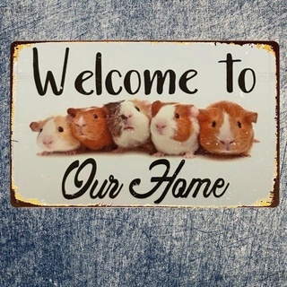 โปสเตอร์โลหะดีบุก ลาย Welcome Home Guinea Pig สไตล์เรโทร สําหรับตกแต่งผนังบ้าน