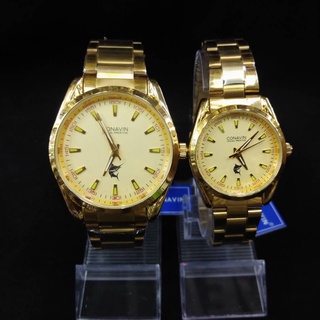 นาฬิกาผู้หญิง ชุดนาฬิกาคู่รัก CONAVINนาฬิกาข้อมือชาย-หญิงเรือนทอง2ไมครอน หน้าปัดหรู คลาสสิค หรูหราแพ็กคู่(2เรือน)