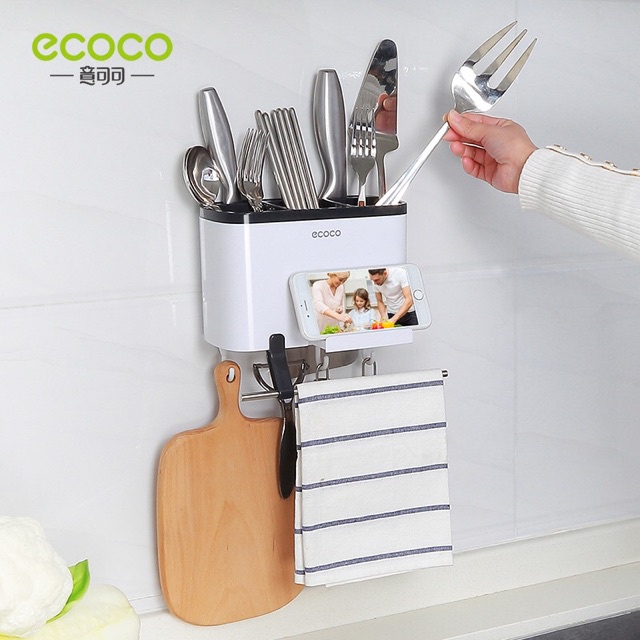 ecoco-ที่ใส่ช้อนส่อม-ตะขอแขวน-ติดผนัง-ไม่ต้องเจาะ-สดวกในการจัดเก็บ-e1801