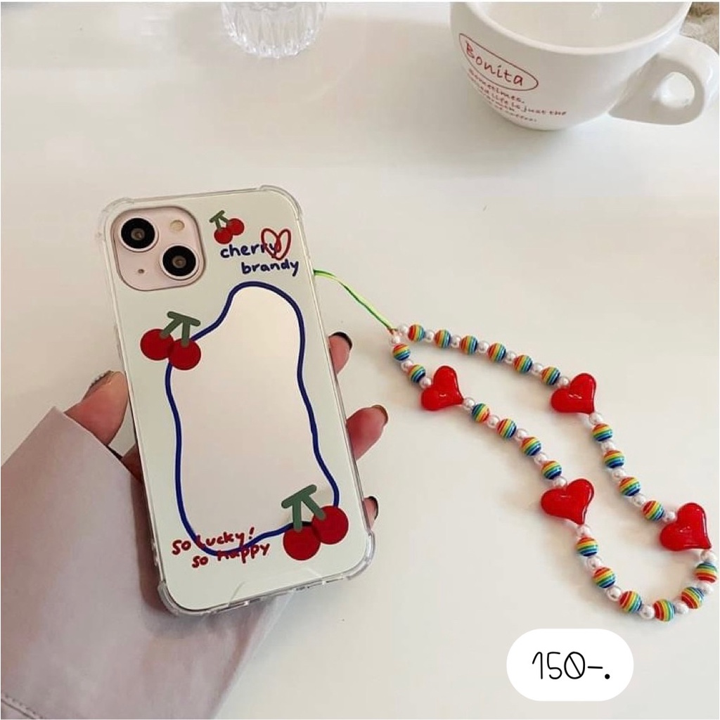 เคสกระจก-เคสกระจกไอโฟน-เคสสายคล้องมือ-เคสสายคล้องแขน-กระจก-เชอรี่ห้อย