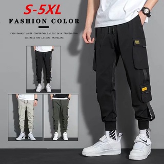 สินค้า [3 สี] กางเกงลำลองผู้ชายหลายกระเป๋าสไตล์เกาหลีแฟชั่นกางเกงฮาเร็ม