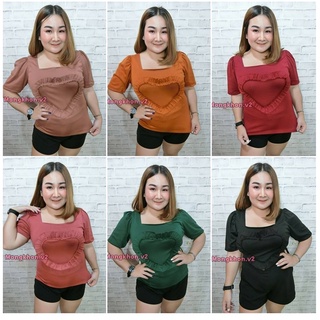 MK15 เสื้อยืดสาวอวบ คอเหลี่ยม แขนสั้น อกหัวใจ อก 35-42 นิ้ว เสื้อผ้าไซส์ใหญ่