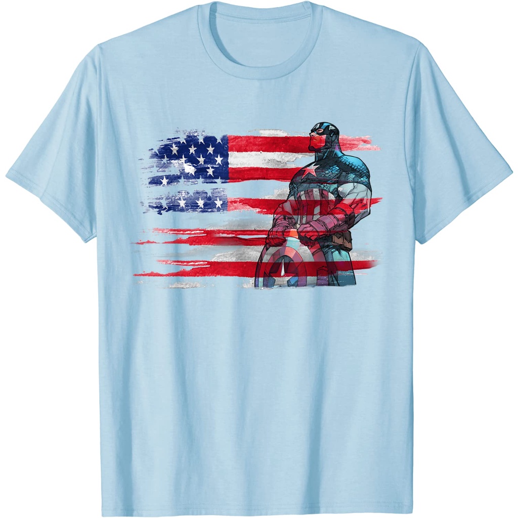 เสื้อยืดลำลอง-marvel-captain-america-stand-to-honor-redwhiteblue-t-shirt-avengers-teamfxy