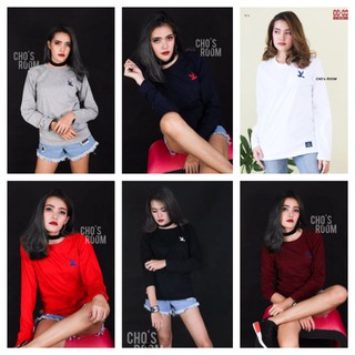 🔖เสื้อยืดแขนยาวสีพื้นงานปักนกCC.OO[ S,M,L],[เนื้อผ้าCotton100%] ใส่ได้ทั้งหญิงและชาย,มีบริการเก็บปลายทาง
