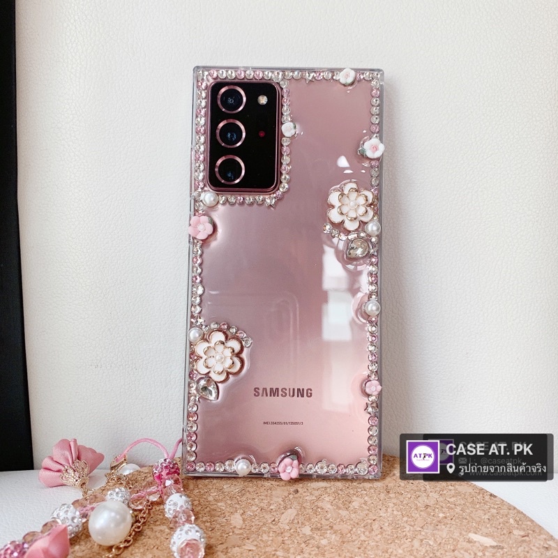 ร้านไทย-เคสhandmade-ดอกไม้-เพชรรอบขอบ-เคสใส-case-samsung-iphone-s21ultra-note20ultra-note10plus-a52-i12promax-i11